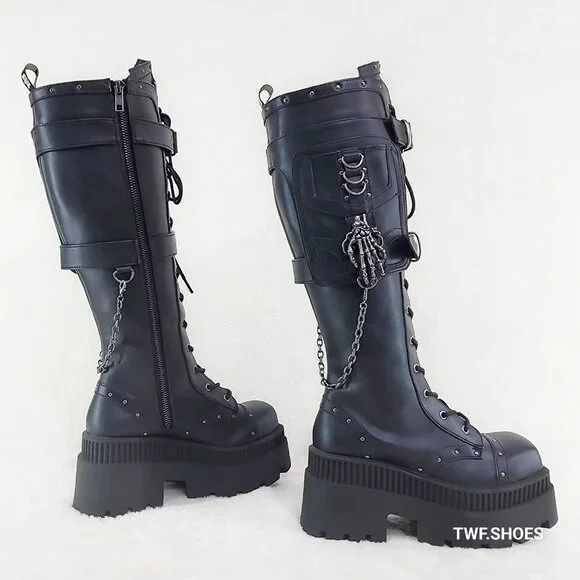 Demonia Black Combat Boots with Chains - Picture 11 of 12